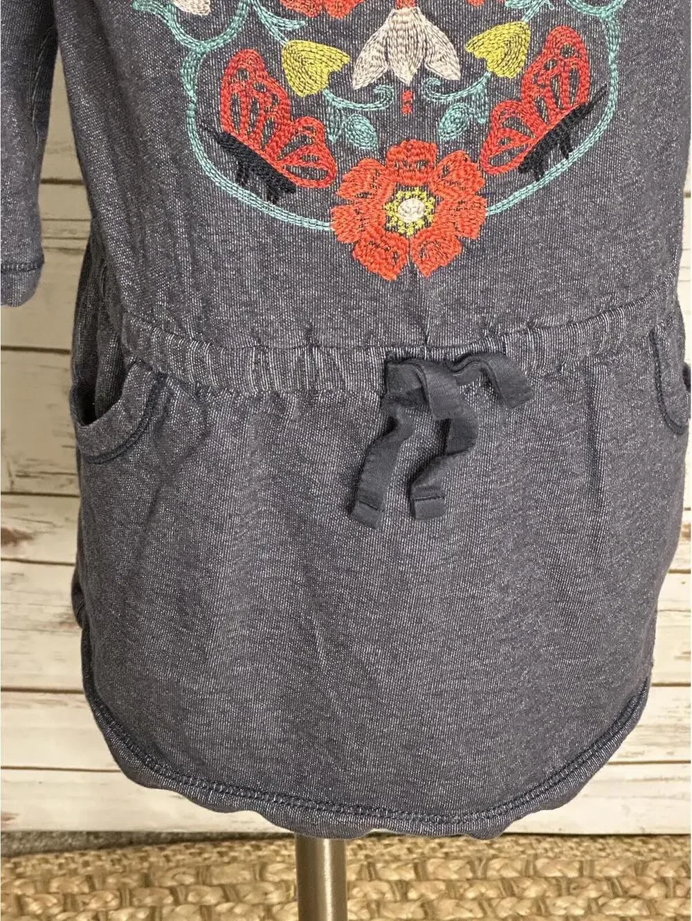 tea Collection chambray blue cotton embroidered floral skull knit tunic dress 5
